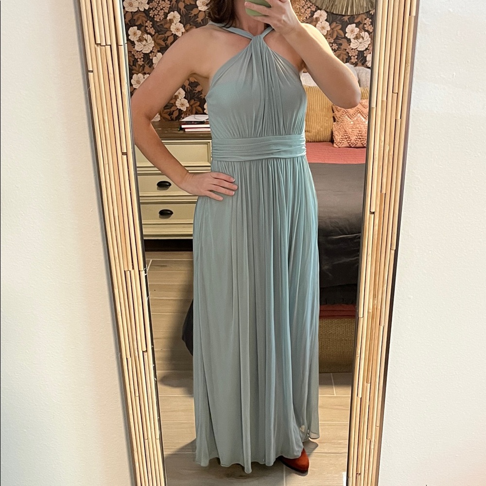 Birdy Grey Halter Neck Maxi Dress in Soft Blue
